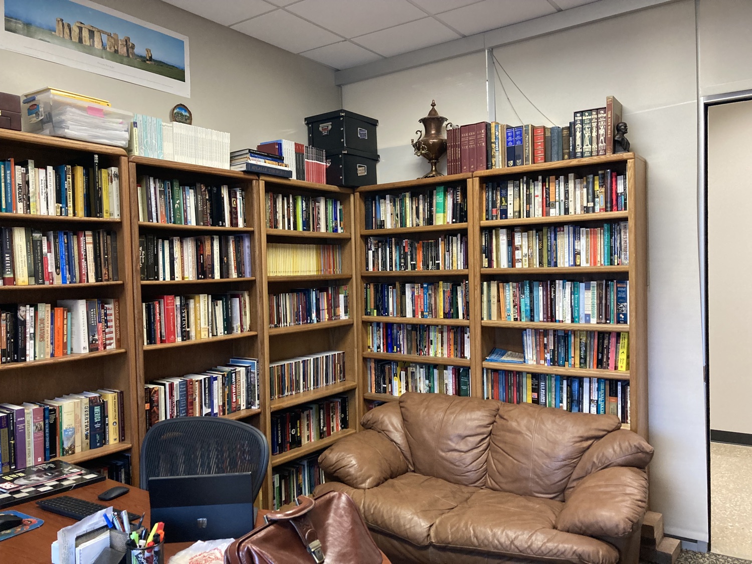 Shelves, books, and artifacts inside the Center
