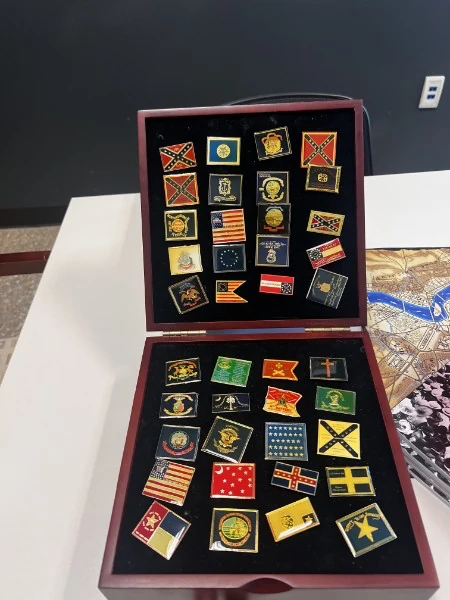 Battle flag pins collection from the US Civil War.