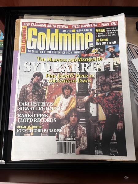Goldmine magazine cover with the headline The Madness and Mayhem of Syd Barrett and a Pink Floyd photograph.