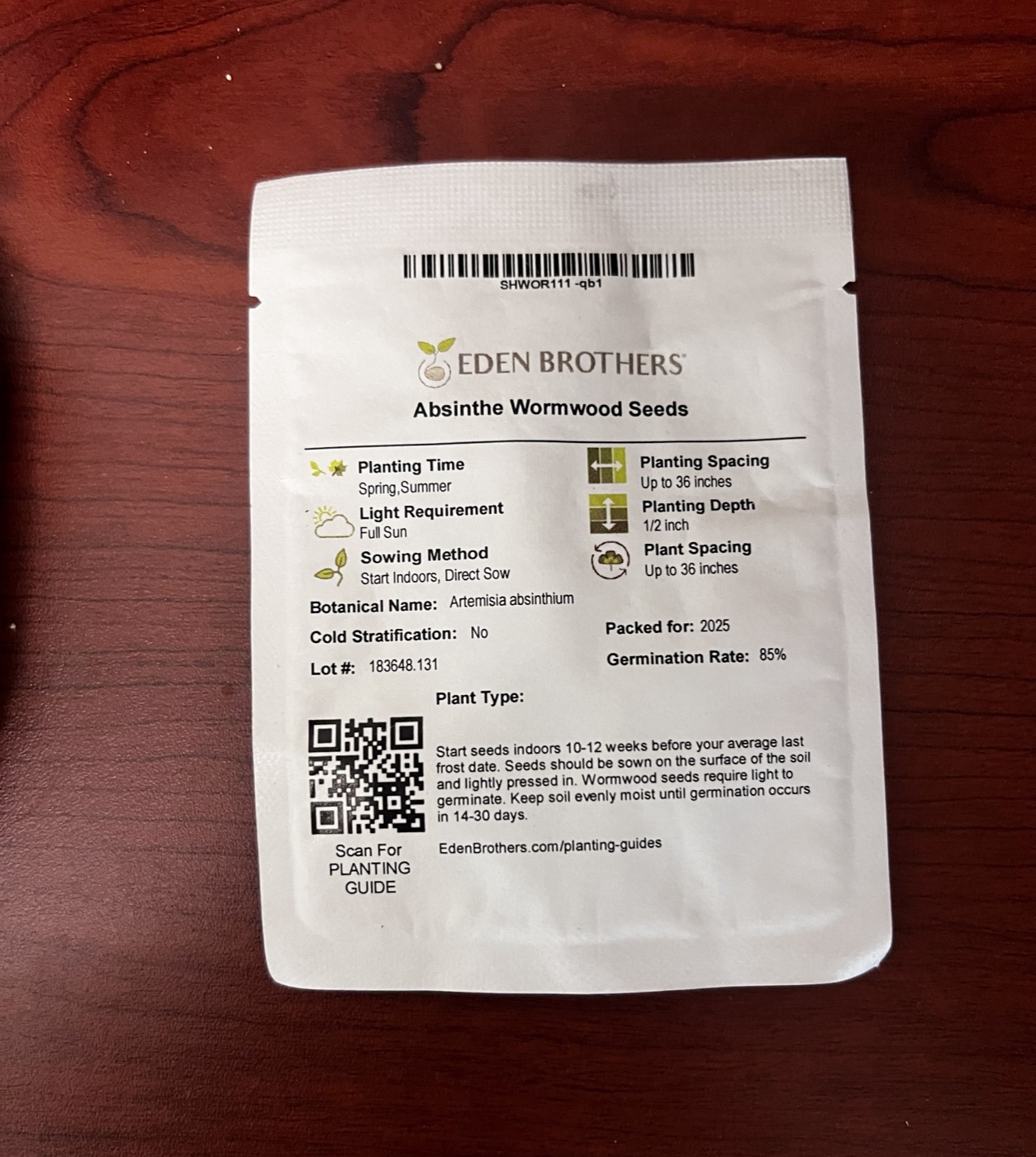 A packet labeled “Absinthe Wormwood Seeds.”