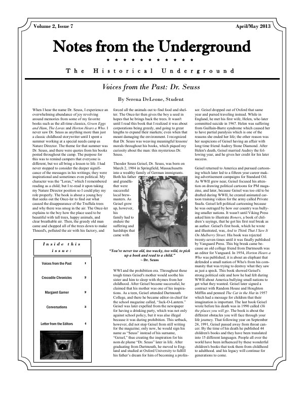 Cover of Notes from the Underground, Volume 2, Issue 7, April / May 2013