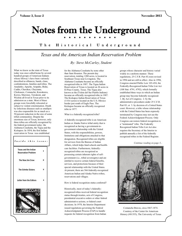 Cover of Notes from the Underground, Volume 3, Issue 2, November 2013