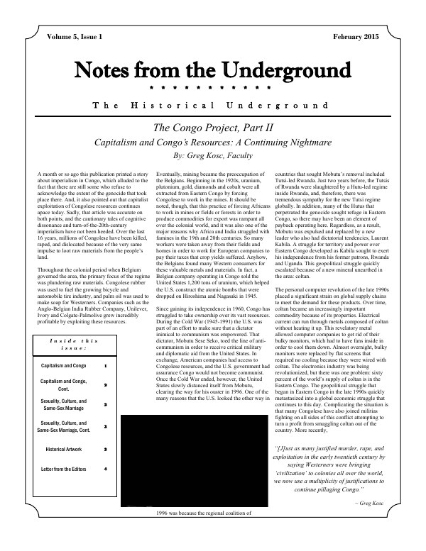 Cover of Notes from the Underground, Volume 5, Issue 1, February 2015