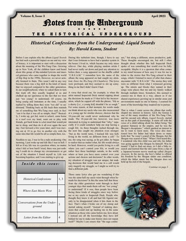 Cover of Notes from the Underground, Volume 8, Issue 3, April 2023